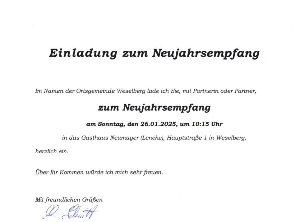 Einladung Neujahrsempfang