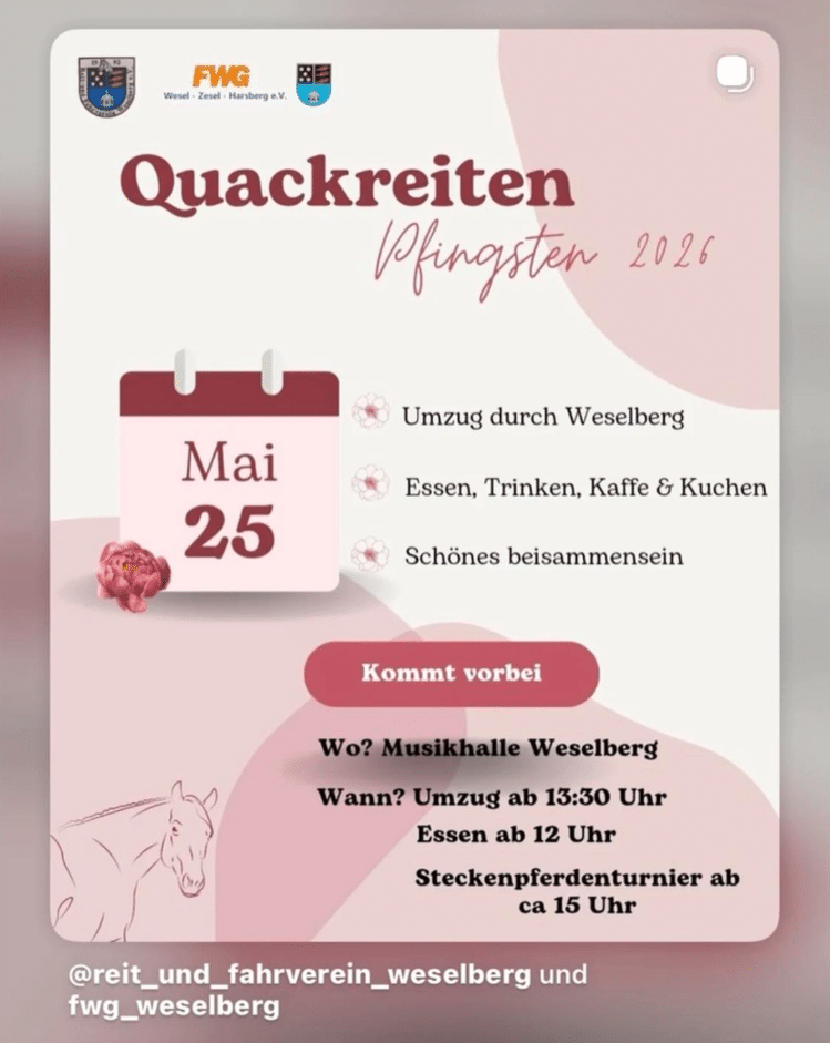 Einladung zum Quackreiten an Pfingsten 2026